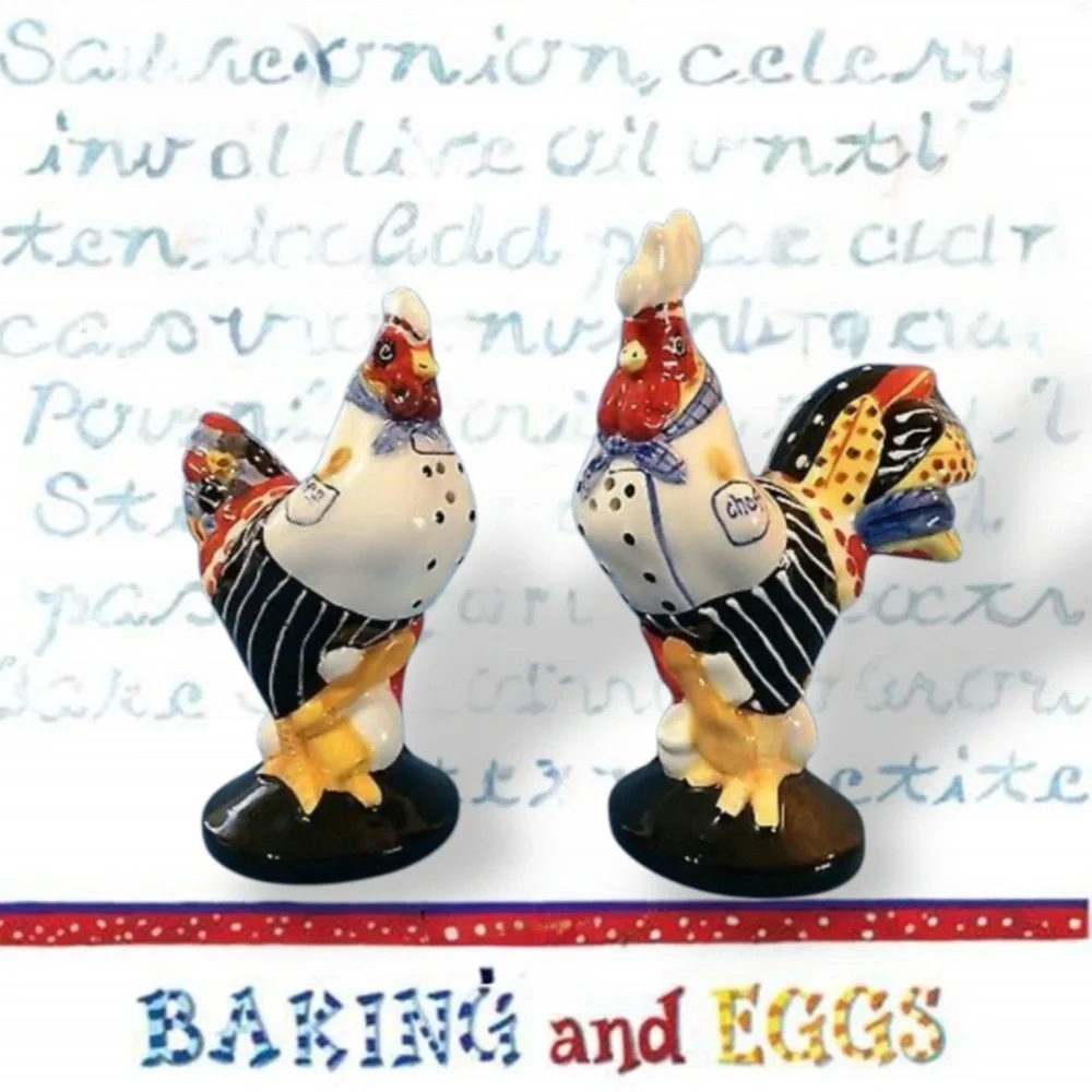 Sharon Neuhaus Baking & Eggs Rooster & Hen Chicken Salt & Pepper Shakers